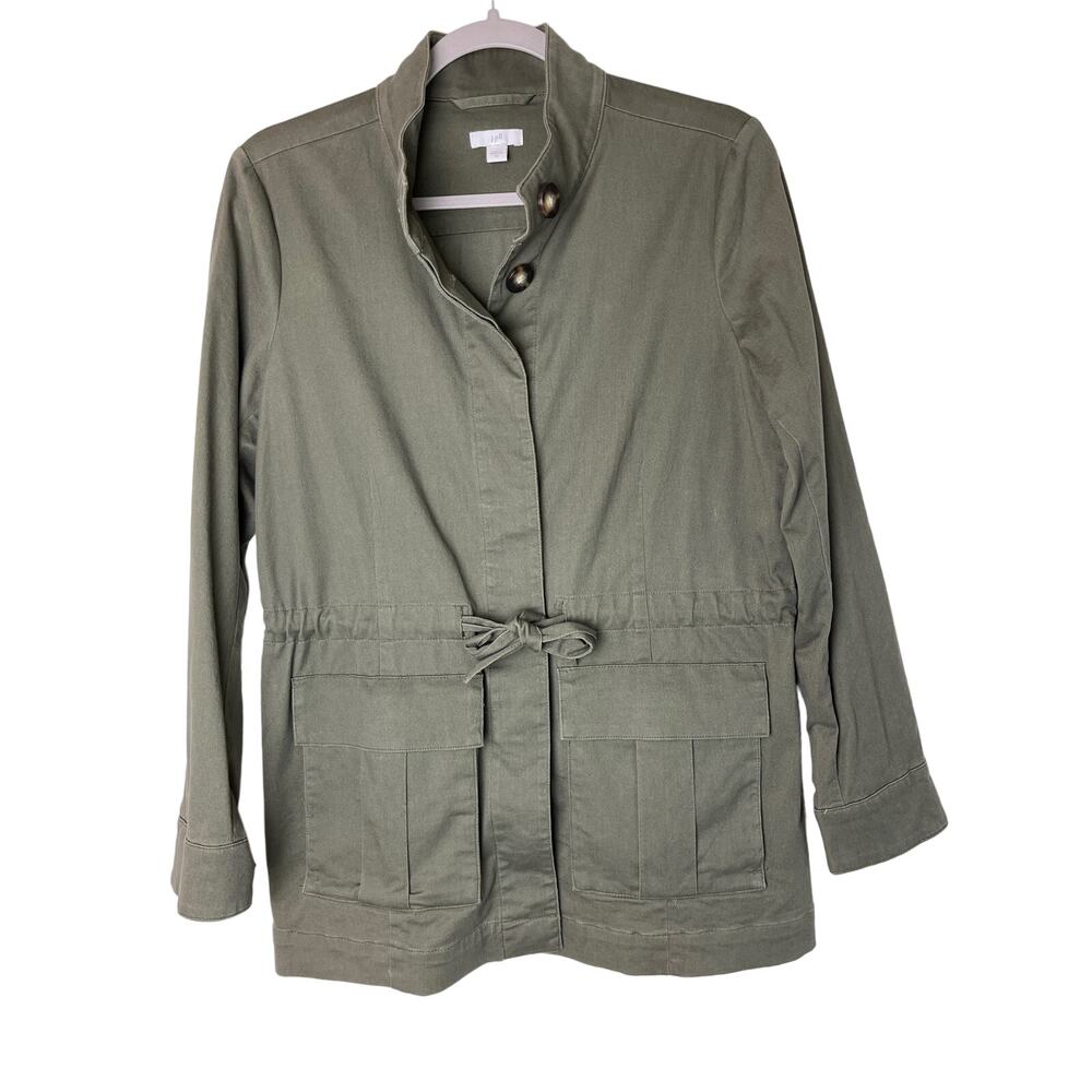 J.Jill Field Jacket Size XS Army Green Cargo Pockets Drawstring Lightweight